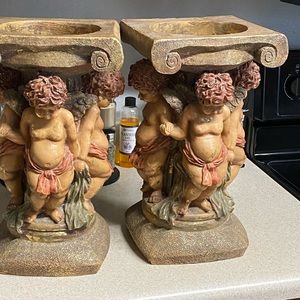 2 Large Antique Angel Candleholders